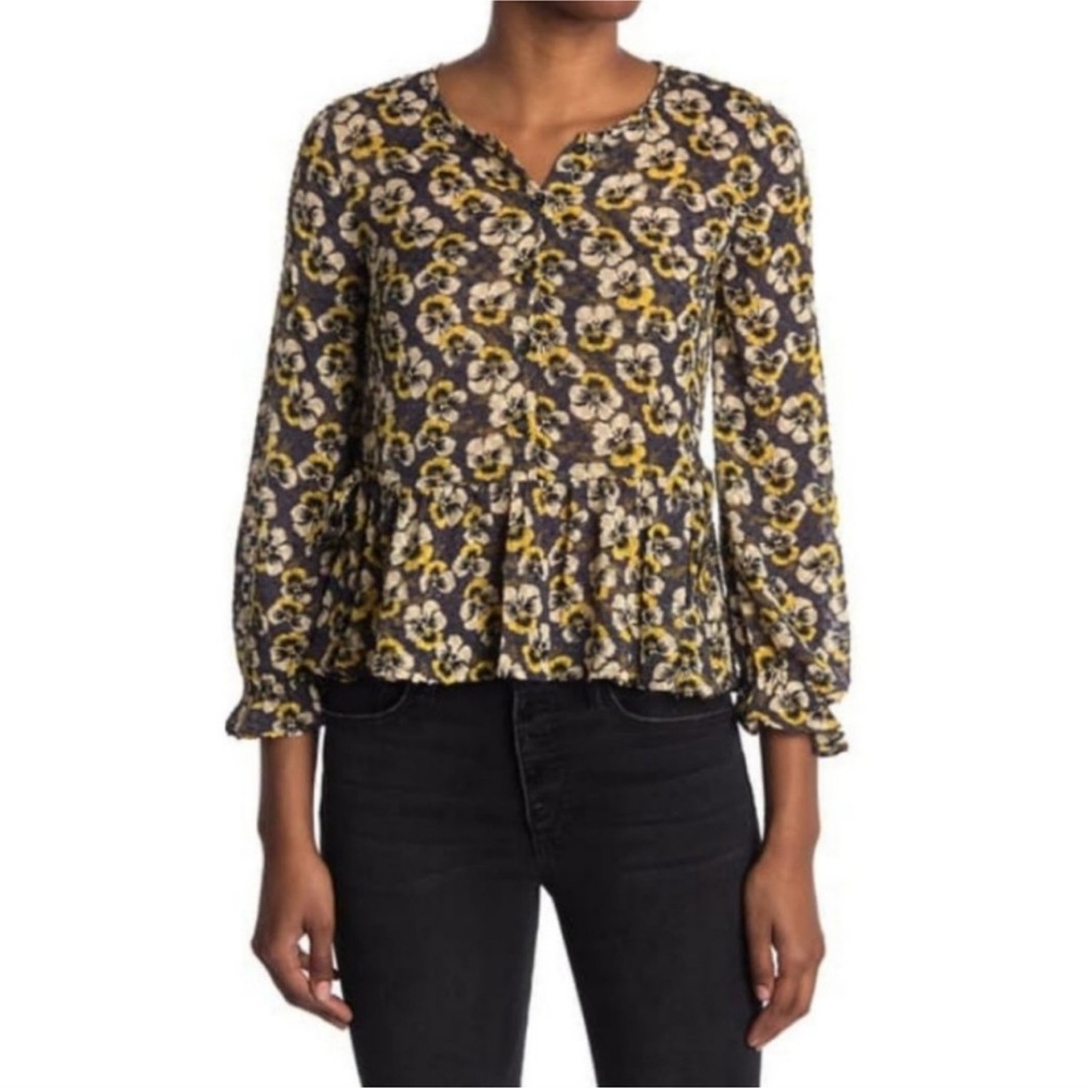 MADEWELL Drawstring Ruffle Hem Top In Autumn Floral Size XL